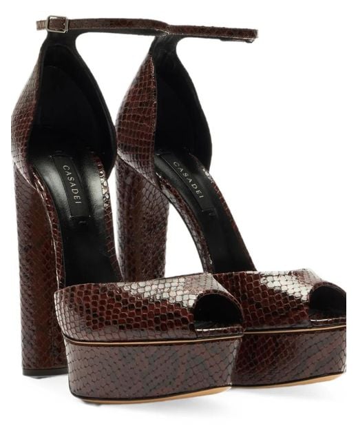Casadei Brown Flora Python-Effect Platform Sandals