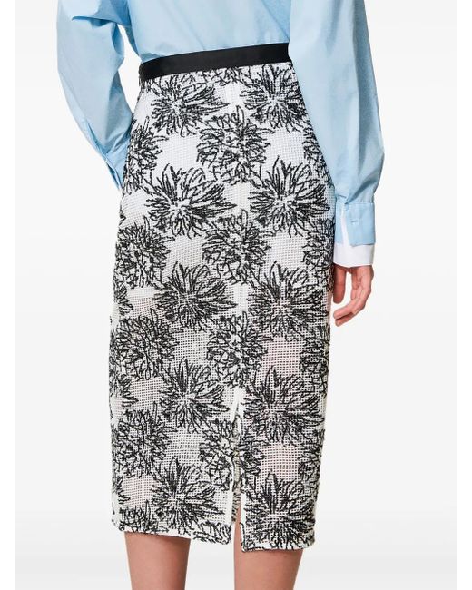 Twinset Gray Sequin-Embellished Midi Skirt