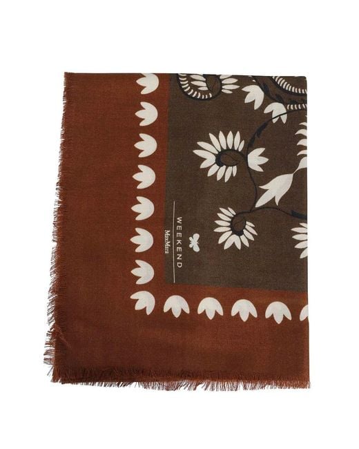 Weekend by Maxmara Brown Educata Floral-Print Fringed Scarf