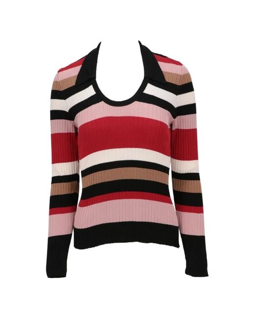 Isaia Red Striped Ribbed Sweater