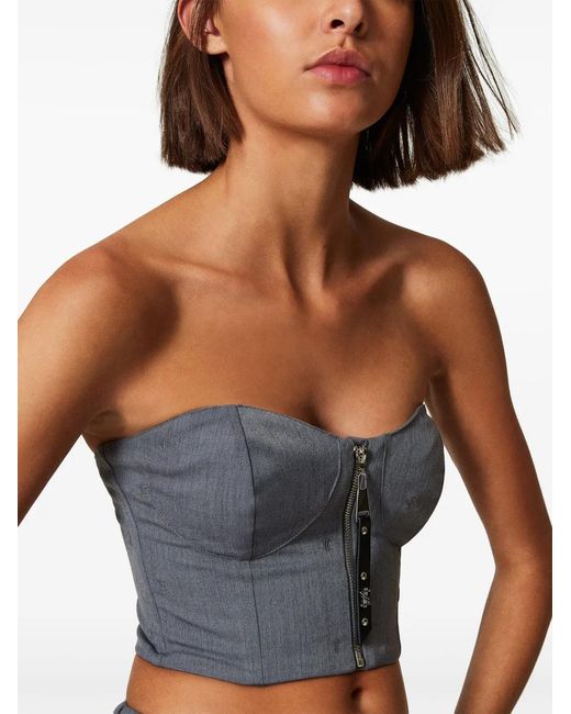Twinset Gray Bustier-Neck Top