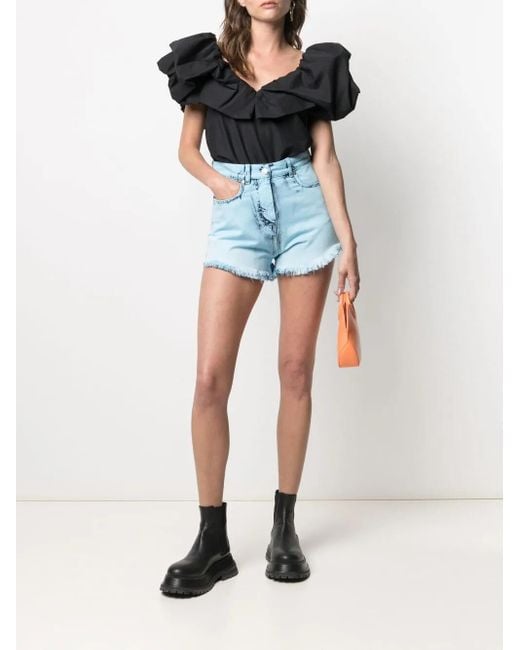 MSGM Blue Distressed-Effect Denim Shorts