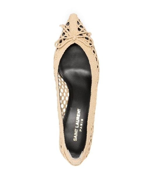 Saint Laurent Natural Beige Raffia/leather Raffia Pointed Pumps