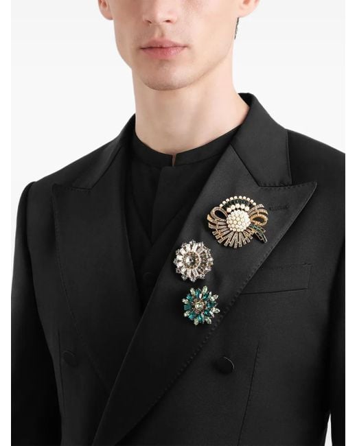 Dolce & Gabbana Green Crystal-Flower Brooch for men