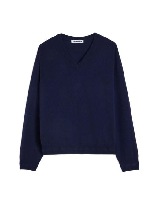 Jil Sander Blue Cashmere V-Neck Sweater for men
