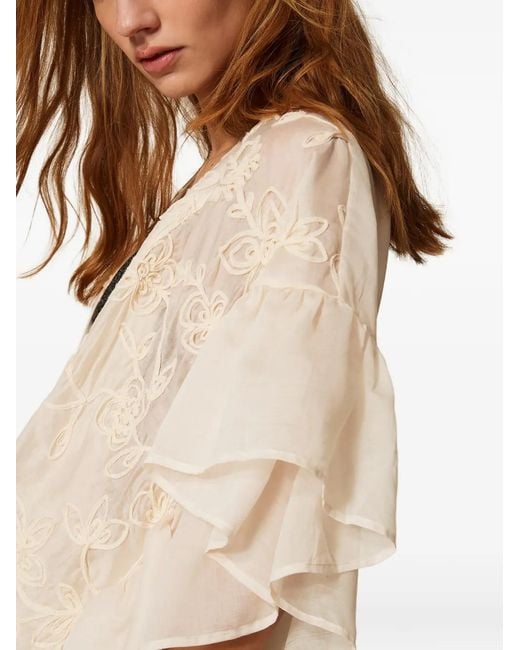 Twinset White Floral Ruffled Cape
