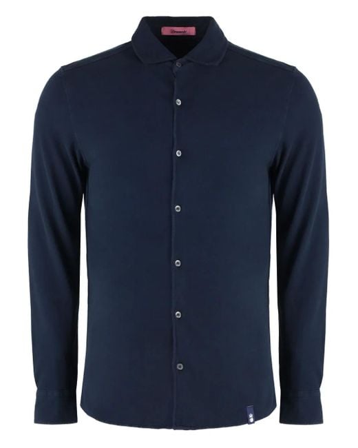Drumohr Blue Rounded-Hem Piqué Shirt for men