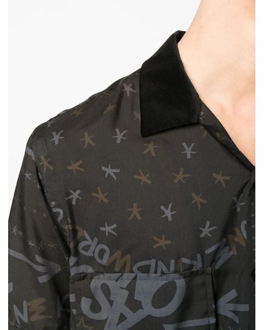 Sacai Black Graphic-Print Short-Sleeve Shirt for men