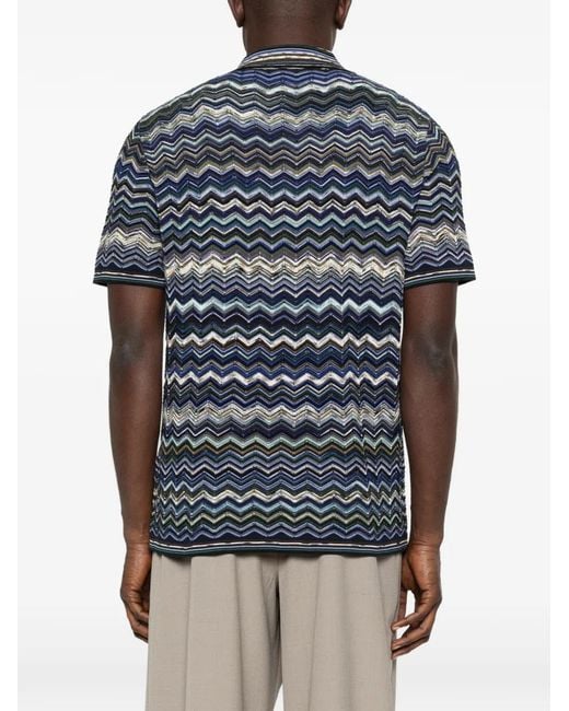 Missoni Blue Zigzag-Pattern Polo Shirt for men
