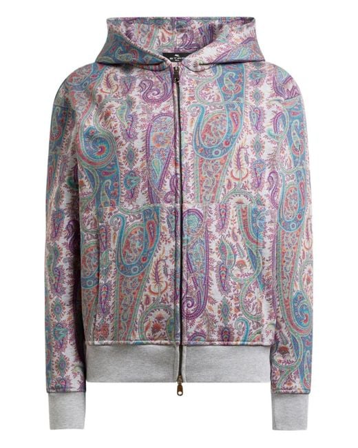 Etro Gray Paisley-Pattern Foliage Hooded Sweater
