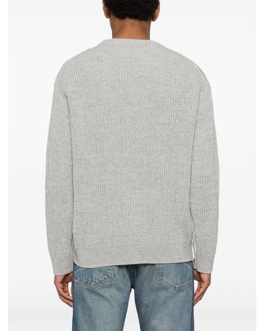 Maison Kitsuné Gray Ribbed Logo-Patch Sweater for men