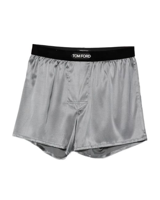 Tom Ford Gray Velvet-Waistband Logo-Patch Boxer for men