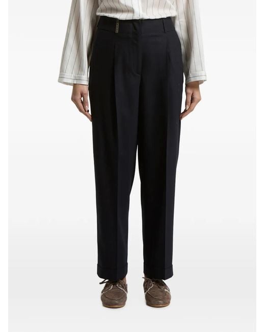 Peserico Black Pantalon À Revers Et Détails Plissés