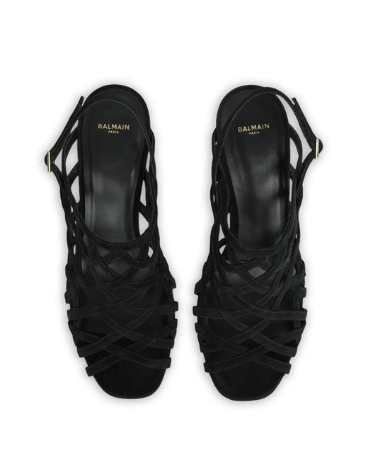 Balmain Black Wedge Cage Sandals