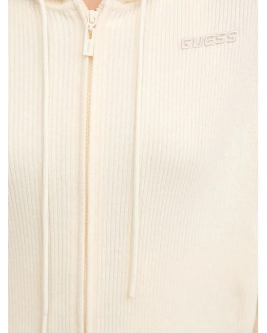 Guess Natural Logo-Embroidered Zip-Up Hoodie