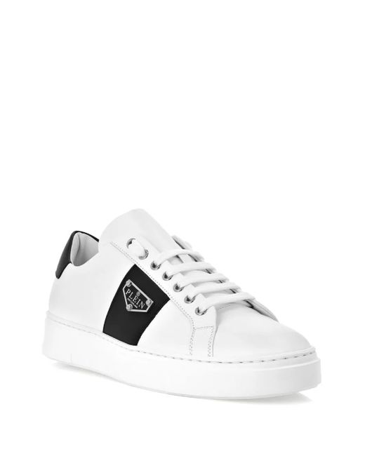 Philipp Plein White Logo-Plaque Leather Sneakers