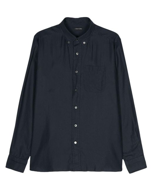 Tom Ford Blue Buttoned-collar Poplin Lyocell Shirt for men