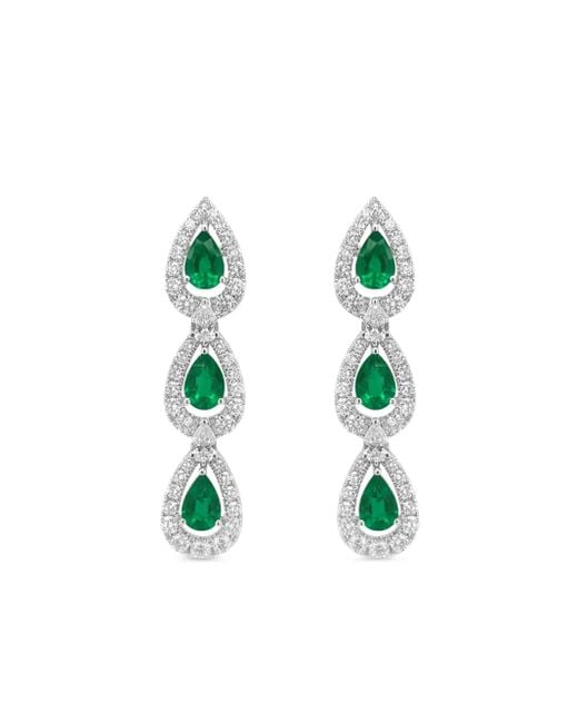 HYT Jewelry White 18K Emerald And Diamond Dangling Earrings