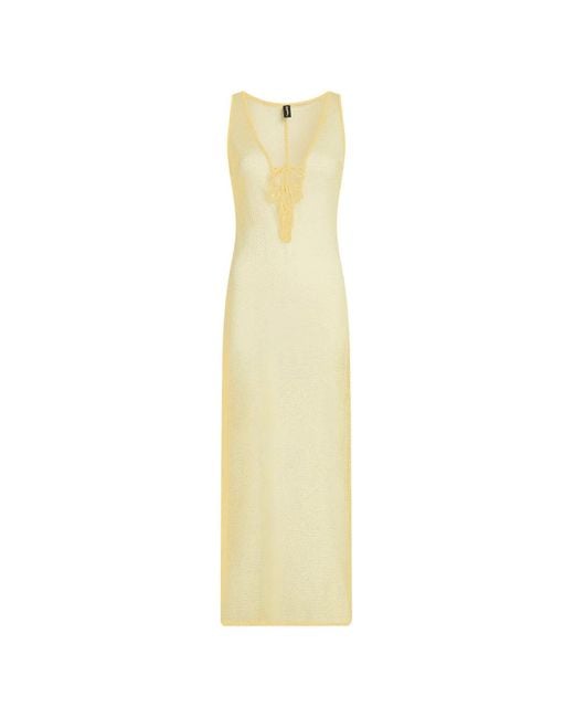 Karl Lagerfeld White Sleeveless Long Mesh Dress With Lace-Up Detail