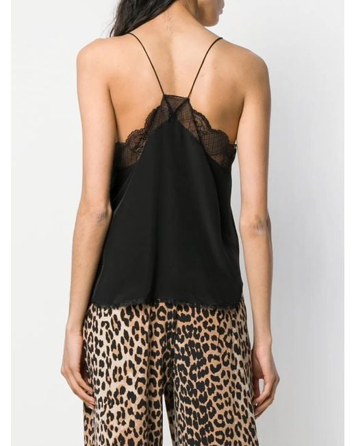 Zadig & Voltaire Black Ladies Encre Dark Green Christy Lace-trim Velvet Camisole