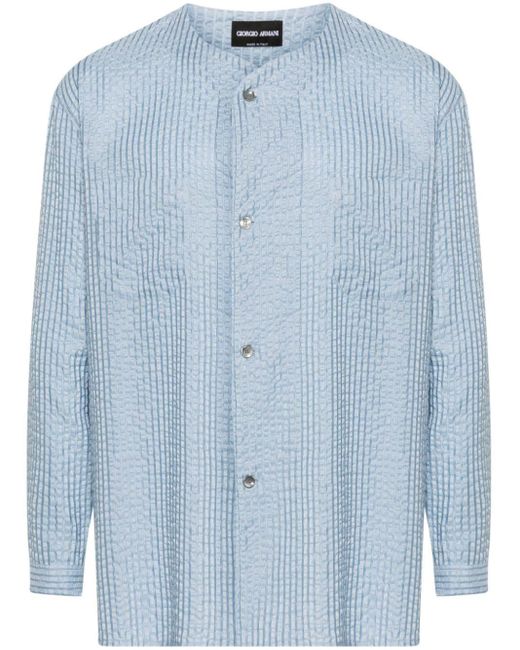 Giorgio Armani Blue Long-sleeve Textured Shirt for men