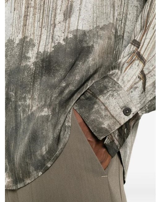 Ziggy Chen Gray Graphic-Print Button-Down Shirt for men