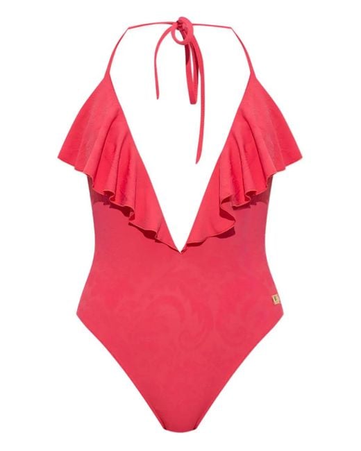 Bañador con cuello halter y volantes Balmain de color Pink