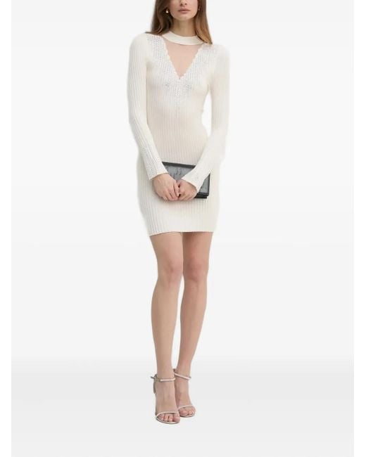 Robe Mi-Longue En Maille Côtelée Guess en coloris White