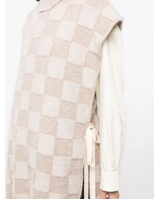 Uma Wang Natural Checkerboard-Pattern Knitted Vest