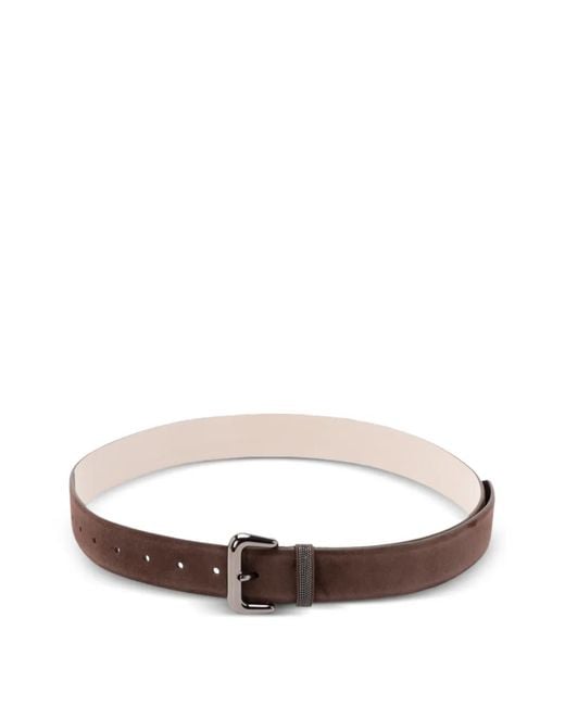 Brunello Cucinelli White Monili-Embellished Suede Belt