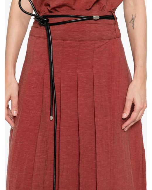 Yerse Red Pleated Midi Skirt