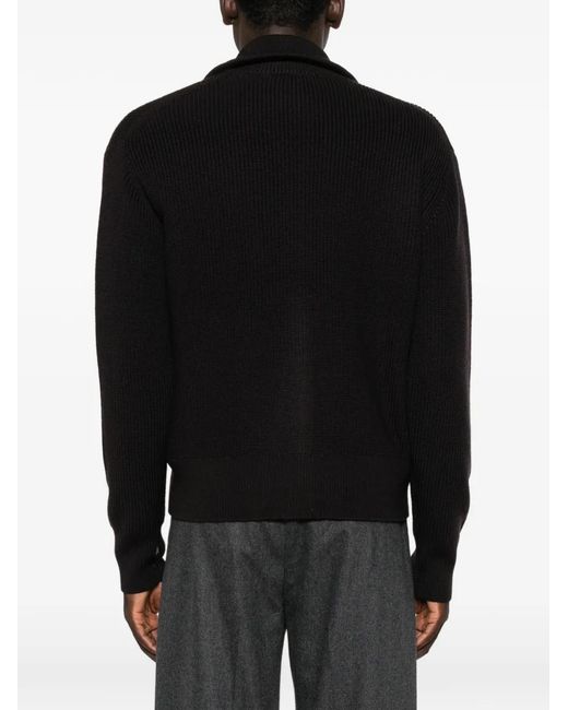 Paolo Pecora Black Ribbed-Knit Zip-Up Sweater for men