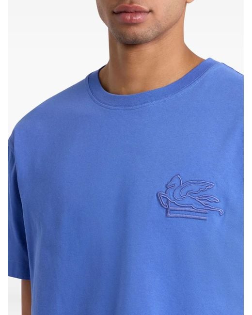 Etro Blue Logo-Embroidered T-Shirt for men