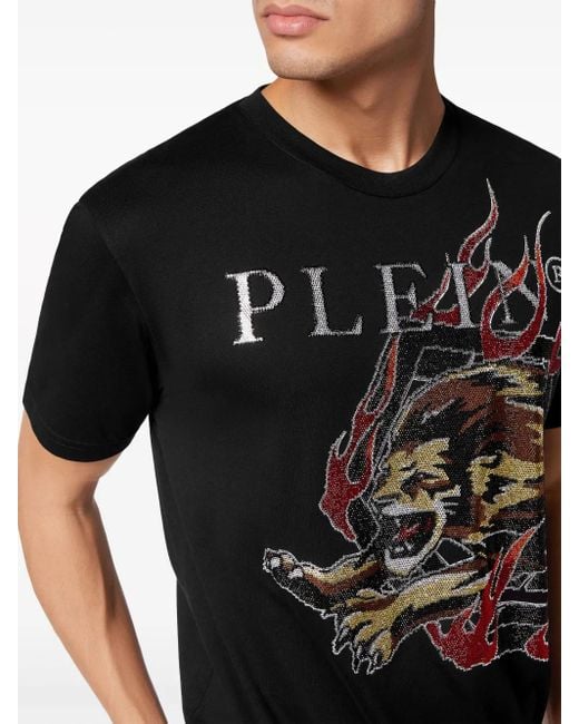 Philipp Plein Black Rhinestone-Embellished Cotton T-Shirt for men
