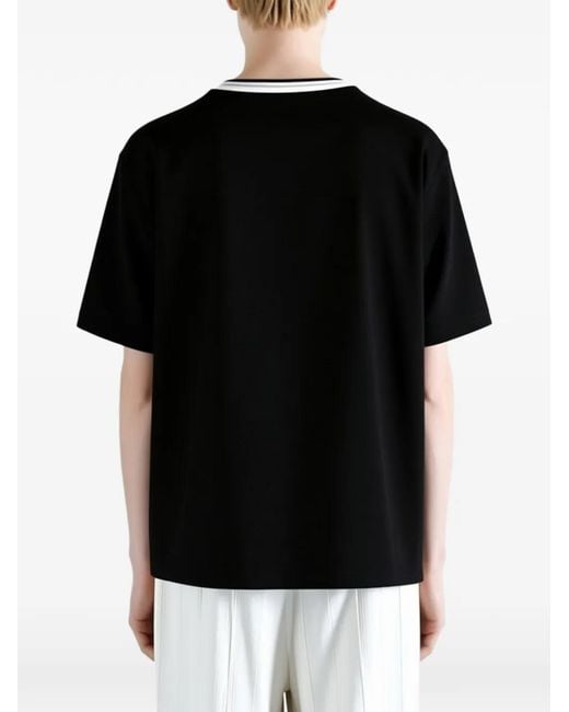 Y's Yohji Yamamoto Black X New Era Logo-Embroidered Striped-Trim T-Shirt