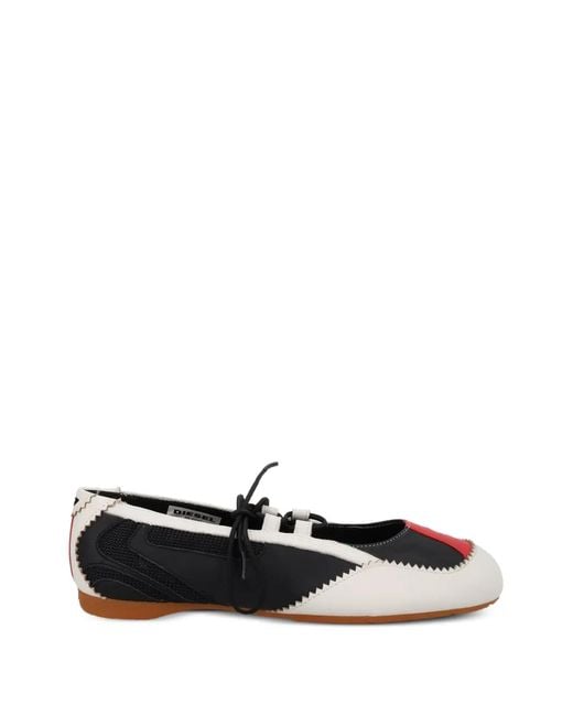 DIESEL White D-Mile Lace-Up Ballet Flats