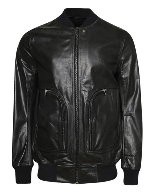 Rick Owens Black Zip-Up Leather Jacket for men