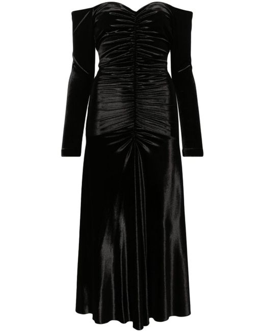 Nissa Black Off-shoulder Velvet Midi Dress