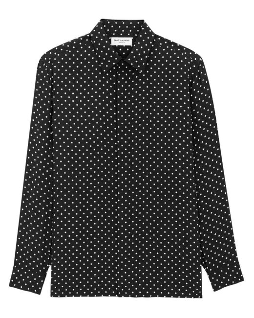 Saint Laurent Seidenhemd mit Polka Dots in Black für Herren