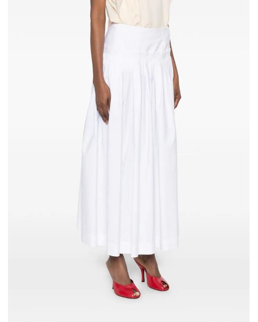 Lanvin White Midi Skirt With Side Button Closure