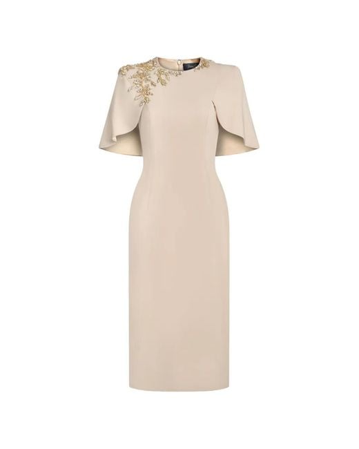 Jenny Packham Natural Juniper Crystal-Embellished Cape-Sleeve Dress