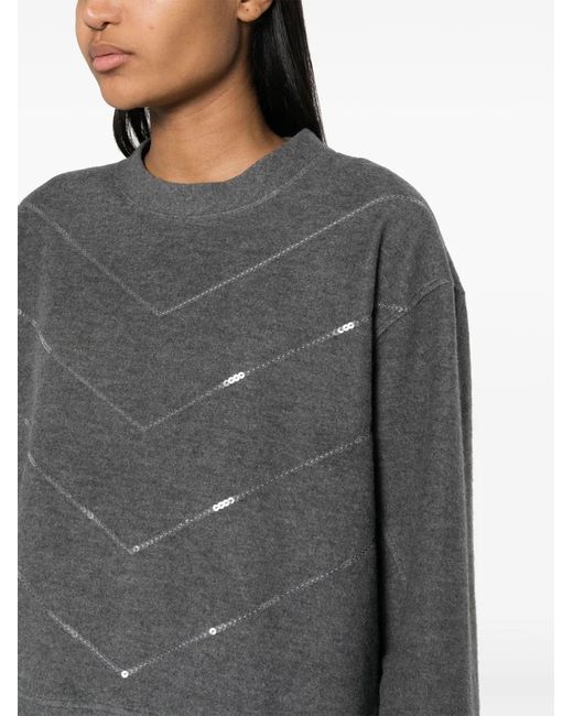 Peserico Gray Sequin-Embellished Crew-Neck Sweatshirt