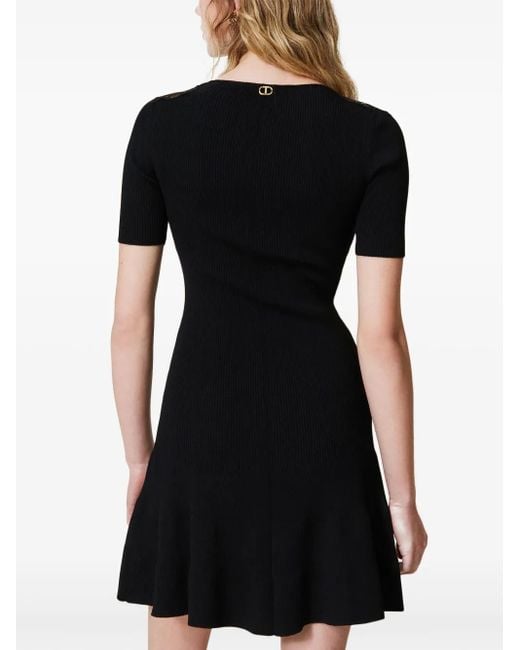 Twinset Black Lace-Detail Rib-Knit Minidress