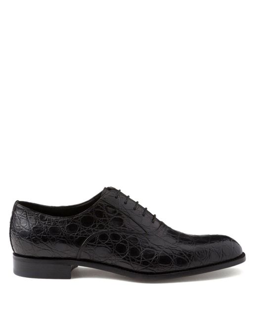 Prada Black Crocodile-effect Leather Oxford Shoes for men