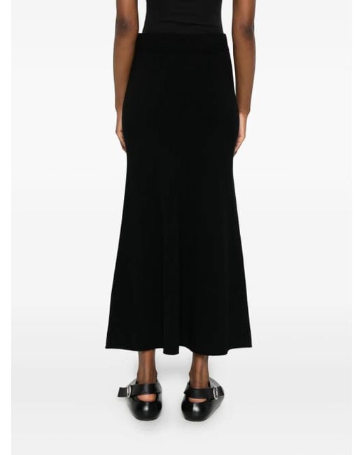 Drykorn Black Ribbed Flared Midi Skirt