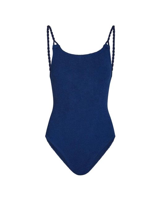 Hunza G Blue Camille Crinkle-Effect Swimsuit