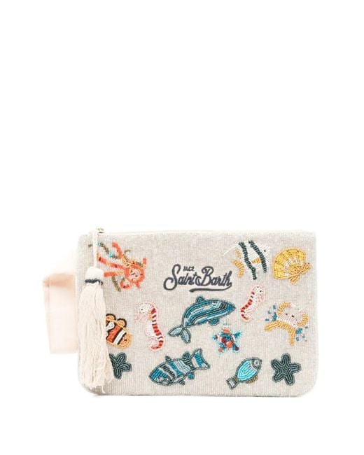 Mc2 Saint Barth White Bead-Embellished Tassel-Detail Clutch Bag
