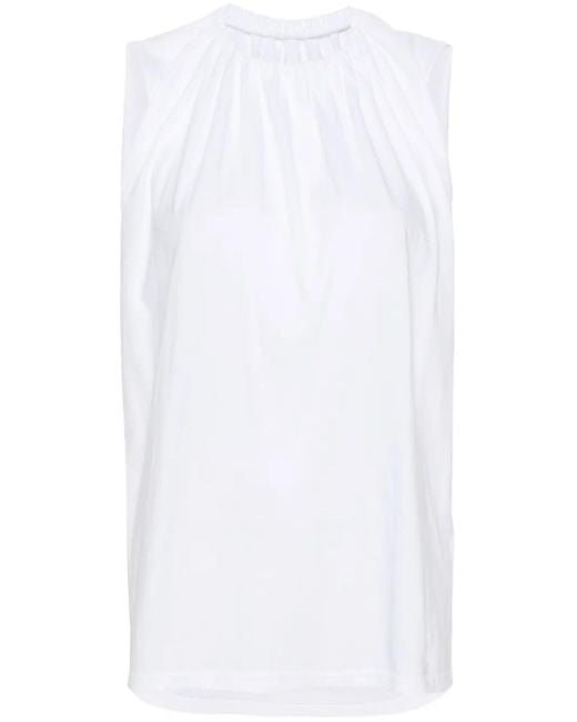 MM6 by Maison Margiela White Gathered-Detail Cotton Tank Top