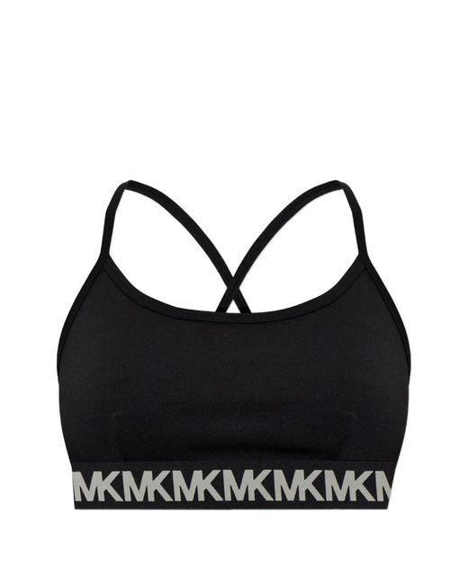 MICHAEL Michael Kors Black Logo-Tape Cross-Back Crop Top
