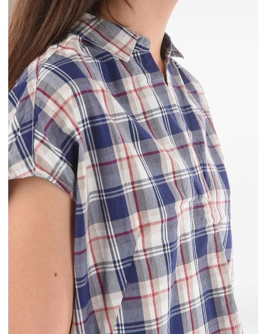 Woolrich Blue Checked Johnny-Collar Tunic